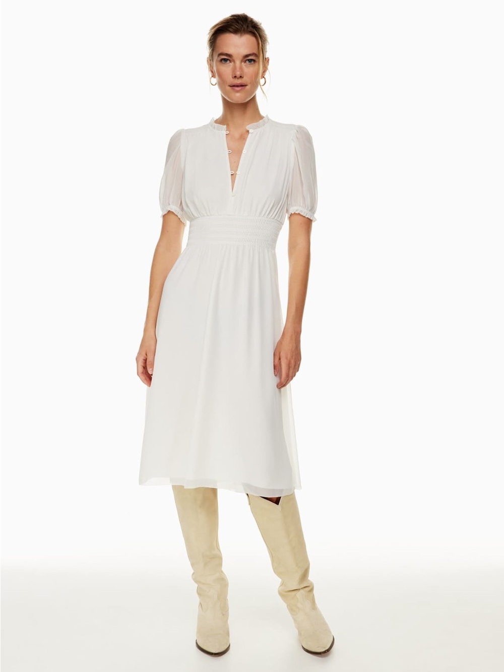 Aritzia Wilfred Daughter Dress Button-Up Puff-Sleeve Midi Dress Size XS